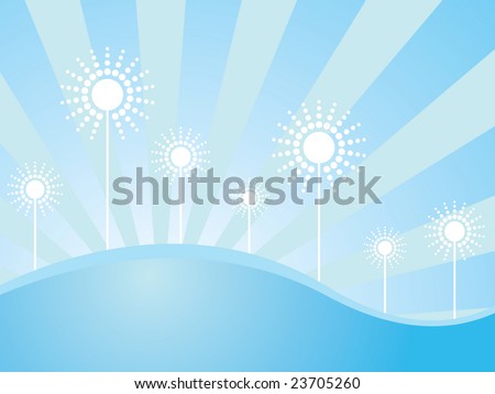 winter background wallpaper. stock photo : Illustration: Winter wallpaper with seven sunflowers on blue 