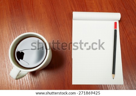 Blank Pad of Paper ready for your own text, Pen & Coffee.