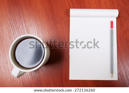 Blank Pad of Paper ready for your own text, Pen & Coffee.