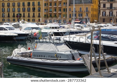Naples, Italy - June 16 2015. Harbor of Mergellina , Naples . Guardia Di Finanza controls maritime traffic