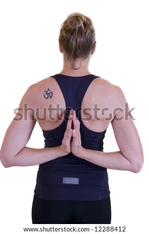 yoga tattoo. mature lady doing yoga,