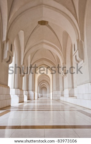 A beautiful marble corridor leading to the palace of the Sultan of Oman.