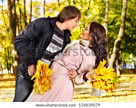Loving couple on date autumn outdoor.