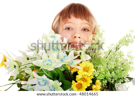 Beautiful girl with wild flower. Isolated.