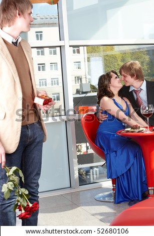 Propose A Girl. stock photo : Man propose marriage to beautiful girl. Valentines day.