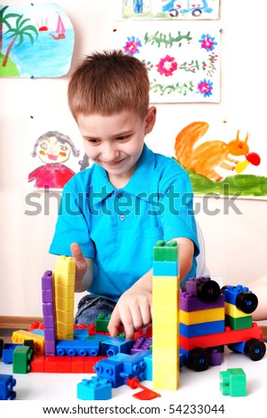 Child play construction set in play room.