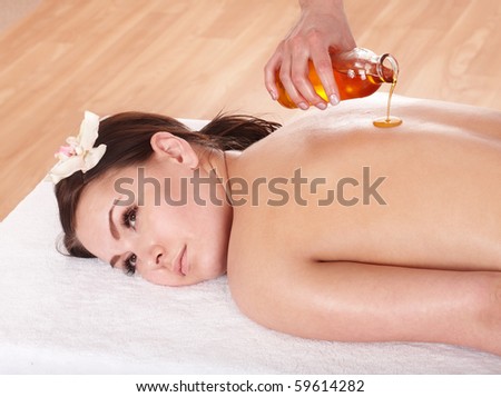 Beautiful young woman white girl having thai massage.