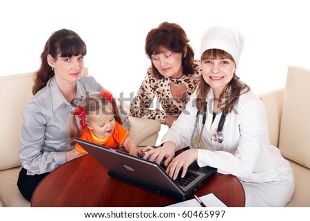 Doctor with stethoscope and family. Isolated.
