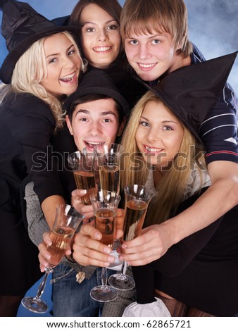 Group young people drinking champagne.