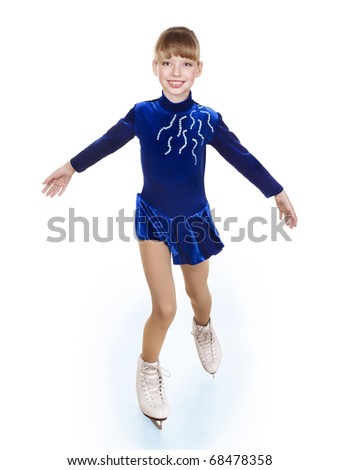 Happy young girl figure skating. Isolated.