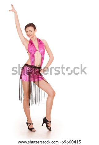 Young woman in ball dance dress. Isolated.