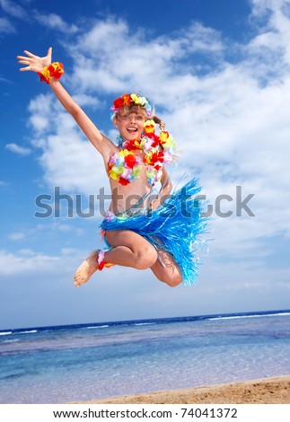 hawaii beaches girls. stock photo : Little girl playing on Hawaii beach .