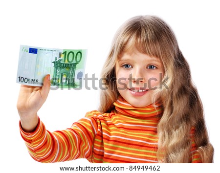 Child with euro money. Business concept.