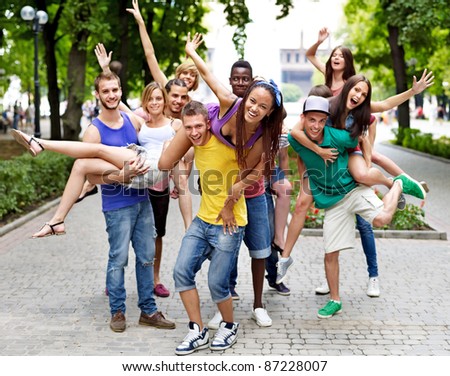 Multi-ethnic group of people outdoors.