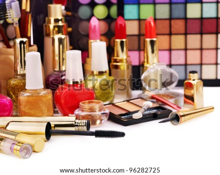Decorative cosmetics for makeup. Close up.