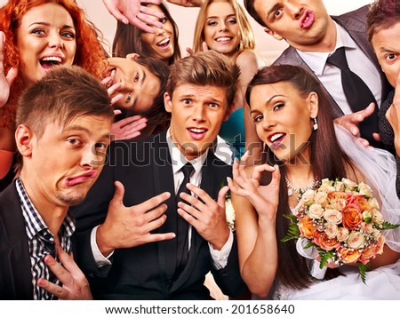 Bride and groom in photobooth. Wedding.