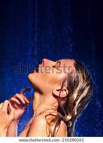 Wet woman face with water drop. Moisturizing.