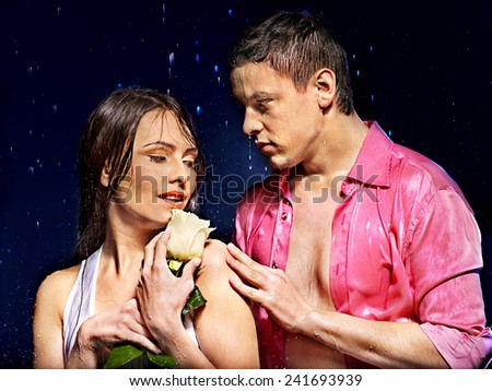 Couple  under  water drop. Valentine day