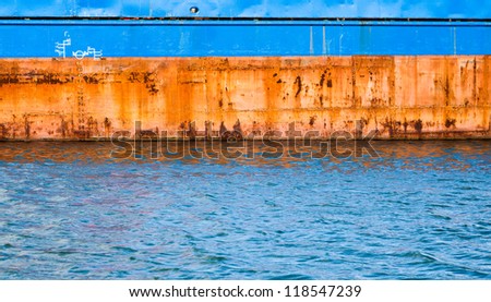 web background of rusted hull in water
