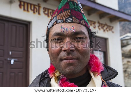 MARPHA, NEPAL - CIRCA NOVEMBER 2013: Nepalese during one of the festivals circa November 2013 in Marpha.