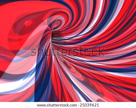 3D Image of red, white and blue lines reflected on a mirrored tube.