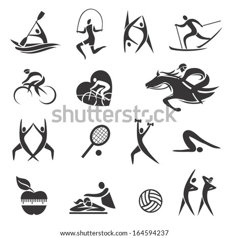 Sport Fitness symbols Icons and illustrations with sport fitness and healthy lifestyle activities. Vector illustration.