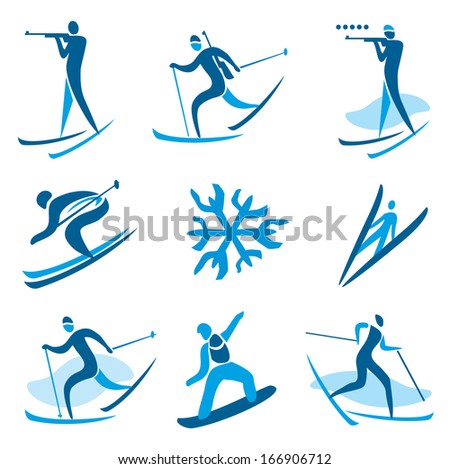 Winter sport symbols. Icons and symbols of winter sport activities. Vector illustration.