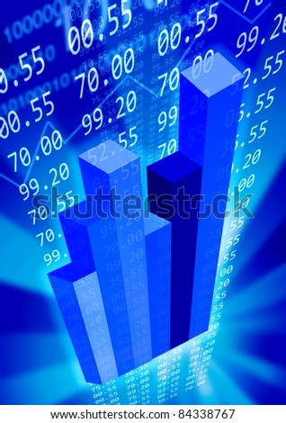 Blue economy background with graphs and numbers.