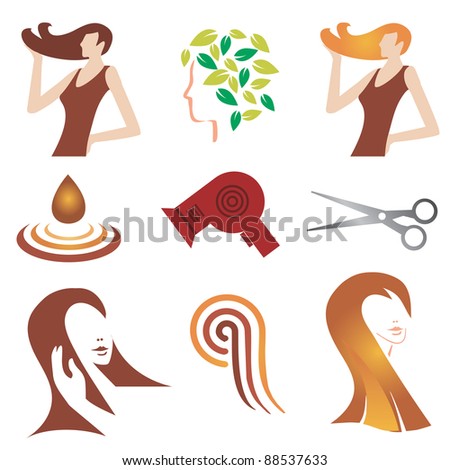 Set Of Hair Cosmetic And Hair Stylist Icons. Vector Illustration