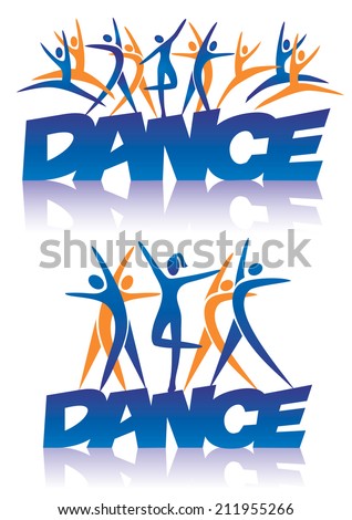 Word Dance with Dance icons Word dance with silhouettes of dancers. Vector illustration.
