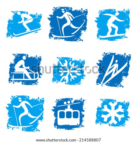 Winter sports grunge icons Set of grunge winter sport icons. Vector illustration.