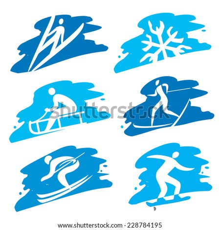 Winter Sport icons on the grunge background. Set of grunge winter sport icon  the . Vector illustration