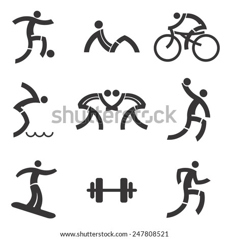 Sport fitness black icons. Black icons  with sport and fitness  activities. Vector illustration.