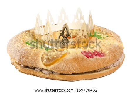 Roscon kings isolated on white background, typical cake from Spain