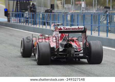 JEREZ DE LA FRONTERA, SPAIN - FEBRUARY 02: Sebastian Vettel, pilot of the team Ferrari in test Formula 1 in Circuito de Jerez on feb 01, 2015 in Jerez de la frontera.