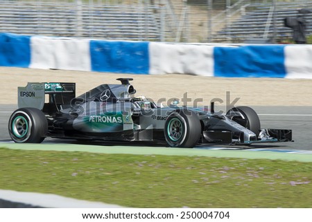 JEREZ DE LA FRONTERA, SPAIN - FEBRUARY 04: Lewis Hamilton, pilot of the team Mercedes in test Formula 1 in Circuito de Jerez on feb 04, 2015 in Jerez de la frontera.