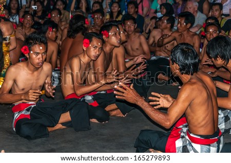 UBUD, INDONESIA - MAY 28,2010 - Kecak Dancing .Also known as the Ramayana Monkey Chant.Kecak was originally a trance ritual accompanied by male chorus.