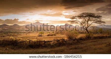 Evening view of the territory of the tribe Bana in Ethiopia.