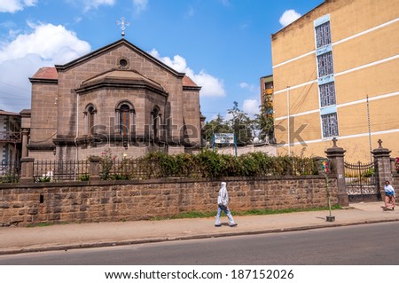 ADDIS ABABA, ETHIOPIA - MARCH 13,2014 - Orthodox church in the streets of Addis Ababa. Addis Ababa is capital of Ethiopia .