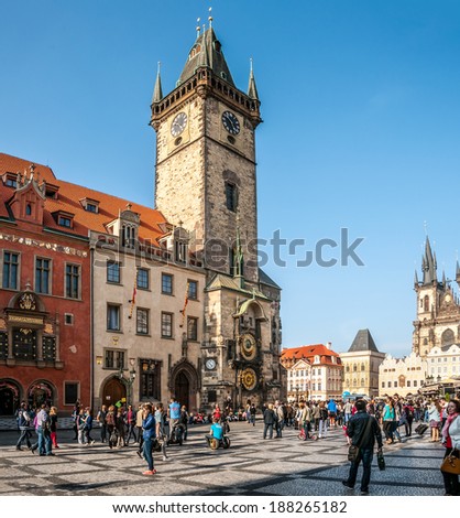 PRAGUE, CZECH REPUBLIC - MARCH 30,2014 - Old Town Square is a historic square in the Old Town quarter of Prague, the capital of the Czech Republic.