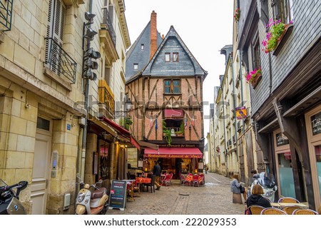 TOURS, FRANCE - AUGUST 25,2014 - Place Plumereau in Tours. The city of Tours has a population of 140,000 and is called Le Jardin de la France.
