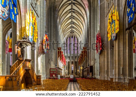 ORLEANS, FRANCE - AUGUST 26,2014 - Inside cathedral Holy Cross of Orleans. The cathedral is probably most famous for its association with Joan of Arc.