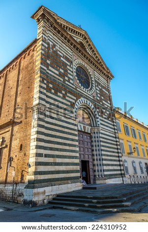 PRATO,ITALY - SEPTEMBER 14,2014 - Facade of San Francesco church in Prato.Prato is home to many museums and other cultural monuments.
