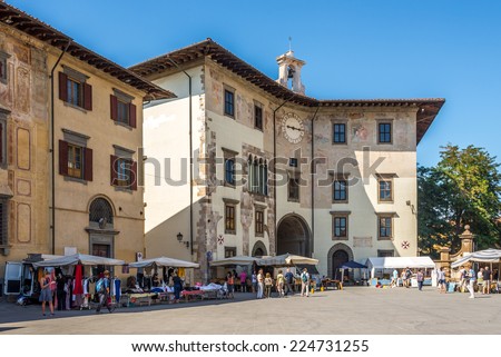 PISA,ITALY - SEPTEMBER 14,2014 - Buildings at the Knights Square in Pisa. The Knights Square is the second main square of the city Pisa.