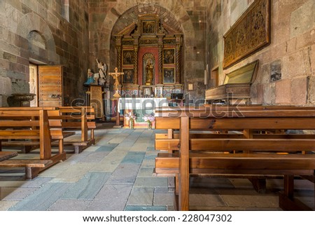 OSCHIRI,ITALY - SEPTEMBER 16,2014 - Inside church Nostra Signora di Castro .Church of Nostra Signora di Castro,which was once the cathedral of a diocese centred on the now disappeared town of Castro.