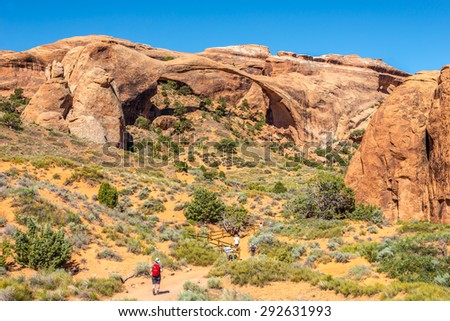 LANDSCAPE ARCH,UTAH - MAY 28,2015 - Landscape Arch is the longest of the many natural rock arches located in the Arches National Park.