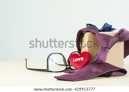 Red tie with gift ,heart and eyeglasses for Father day