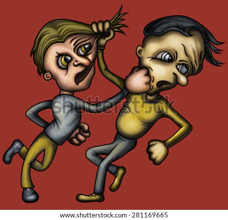 Crazy fight. Illustration a fight between two cartoon people