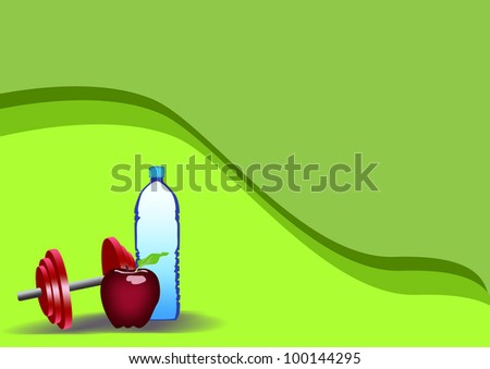 Apple, water, fitness background with space (poster, web, leaflet, magazine)