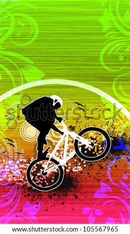 Abstract grunge bike jumping background with space